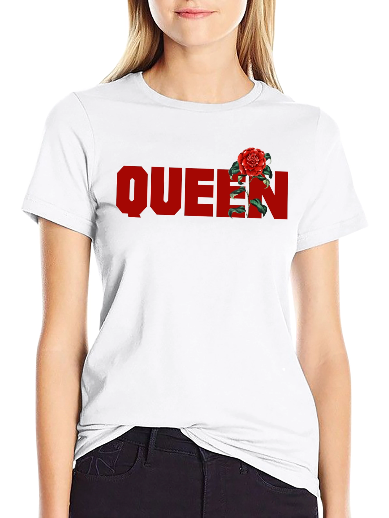 Queen Rose Graphic T-Shirt - Stylish Crew Neck Tee
