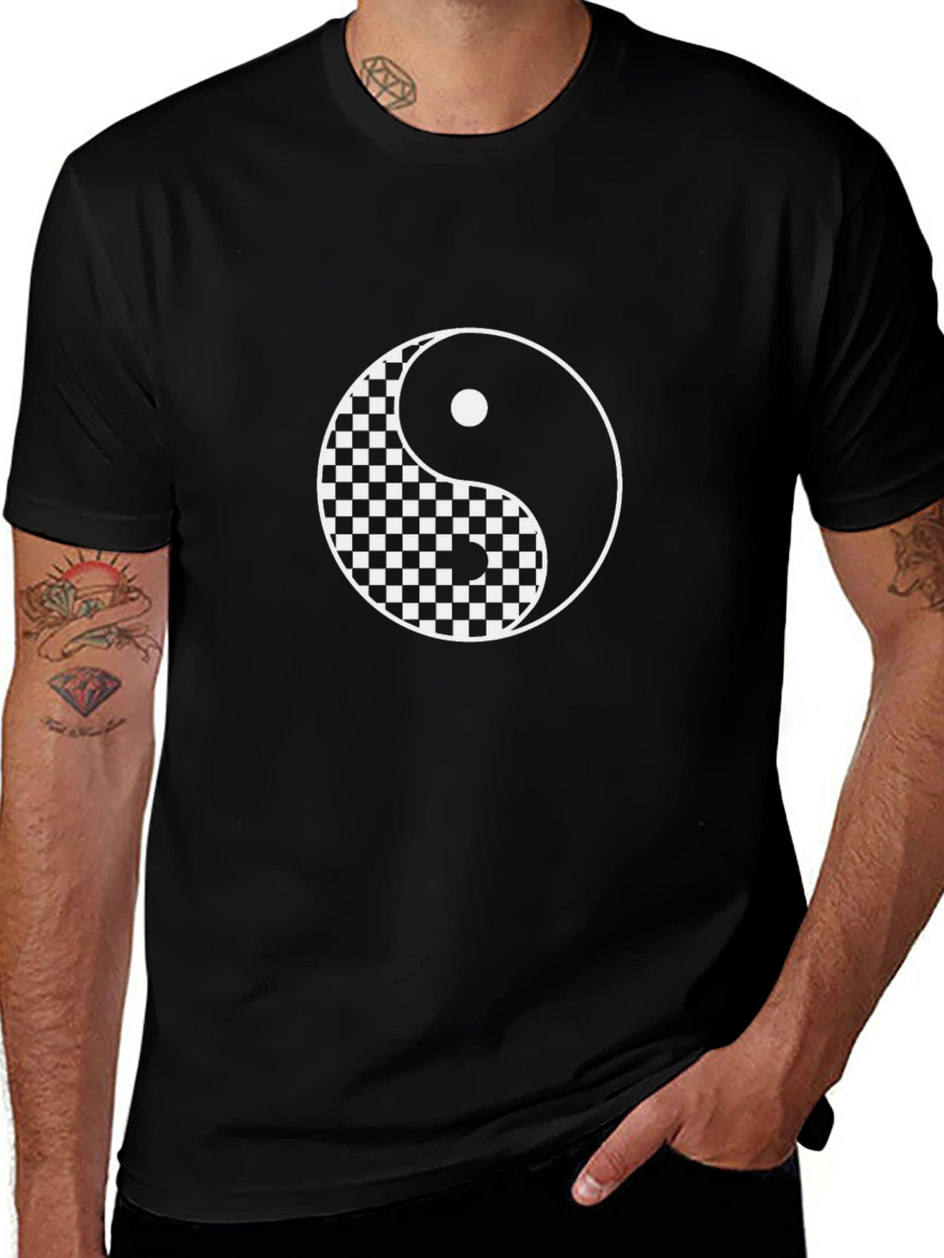 Yin Yang Checkerboard Graphic Tee