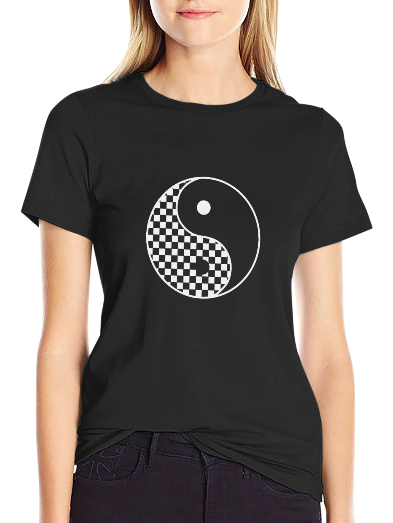 Yin Yang Checkerboard Graphic Tee