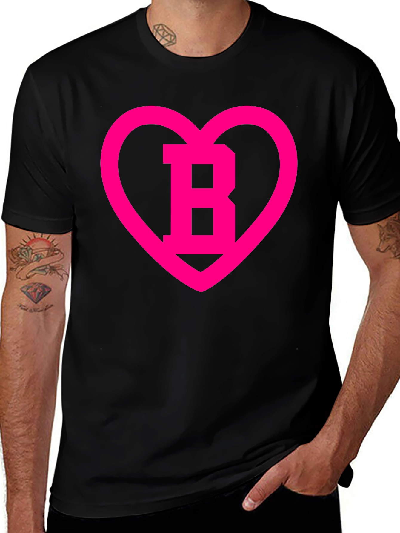 Black T-Shirt with Pink Heart B Design