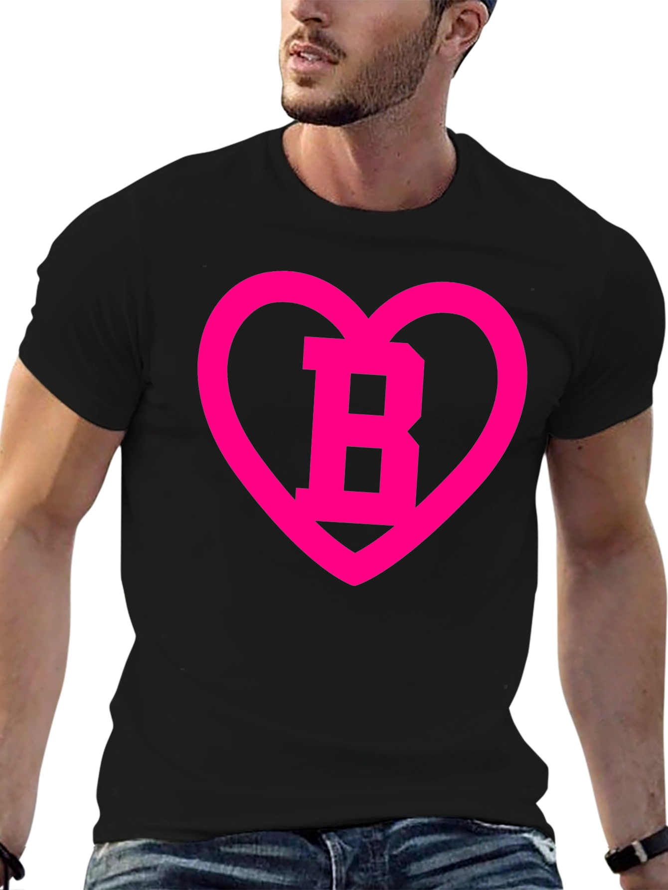 Black T-Shirt with Pink Heart B Design