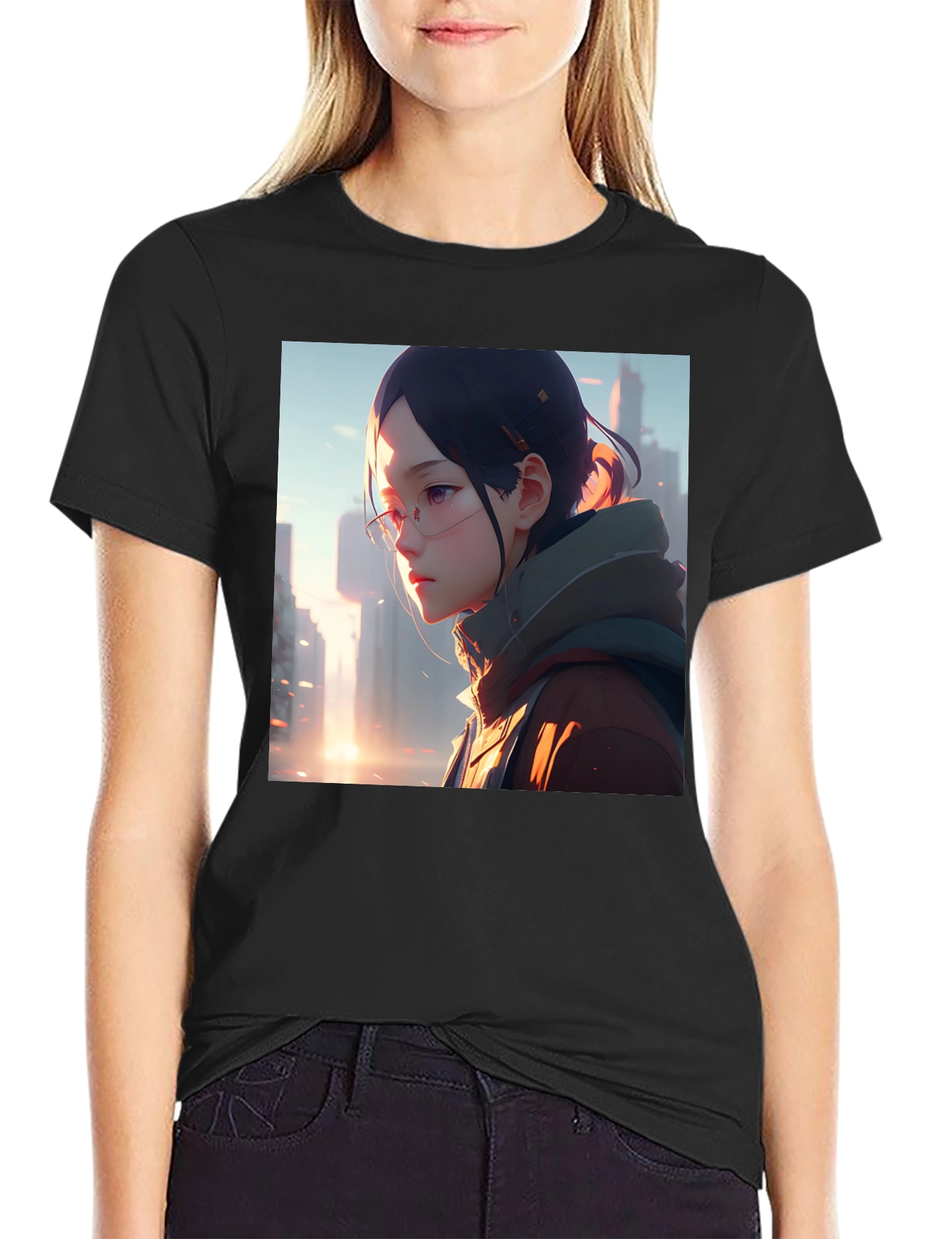 Anime Girl Black T-Shirt