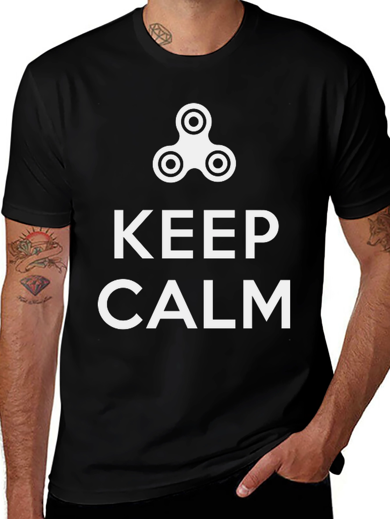 Keep Calm Fidget Spinner Graphic Tee - Black