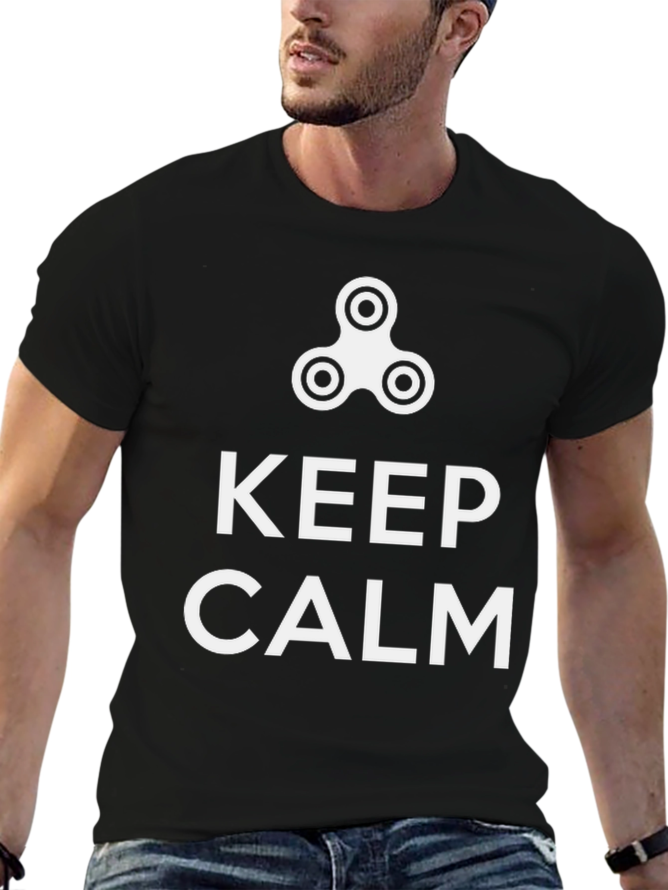 Keep Calm Fidget Spinner Graphic Tee - Black