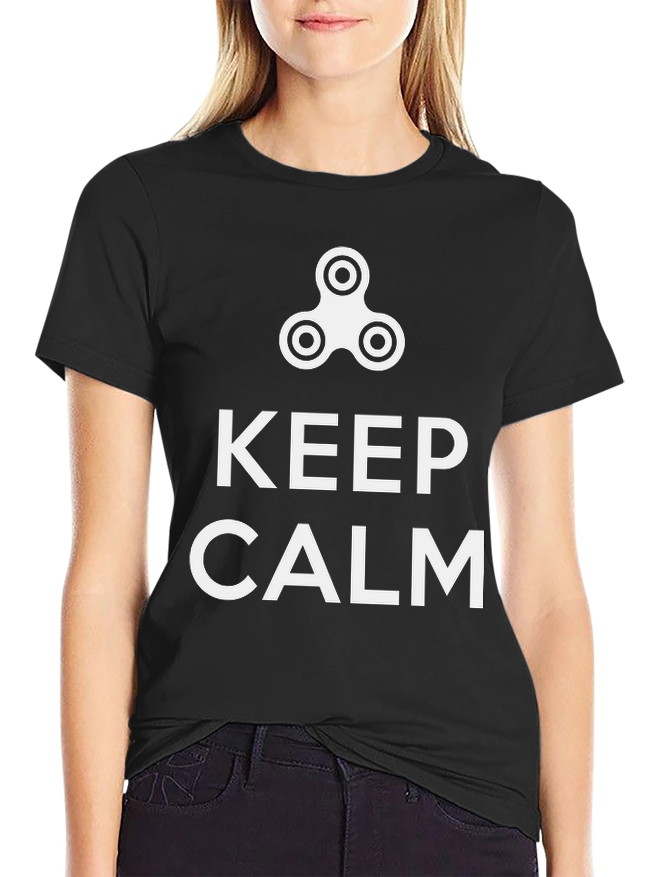 Keep Calm Fidget Spinner Graphic Tee - Black
