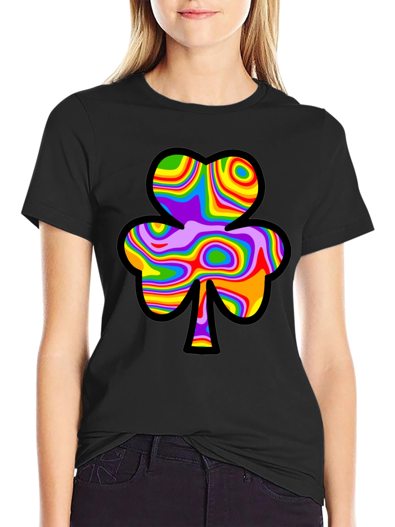 Psychedelic Shamrock Black Tee