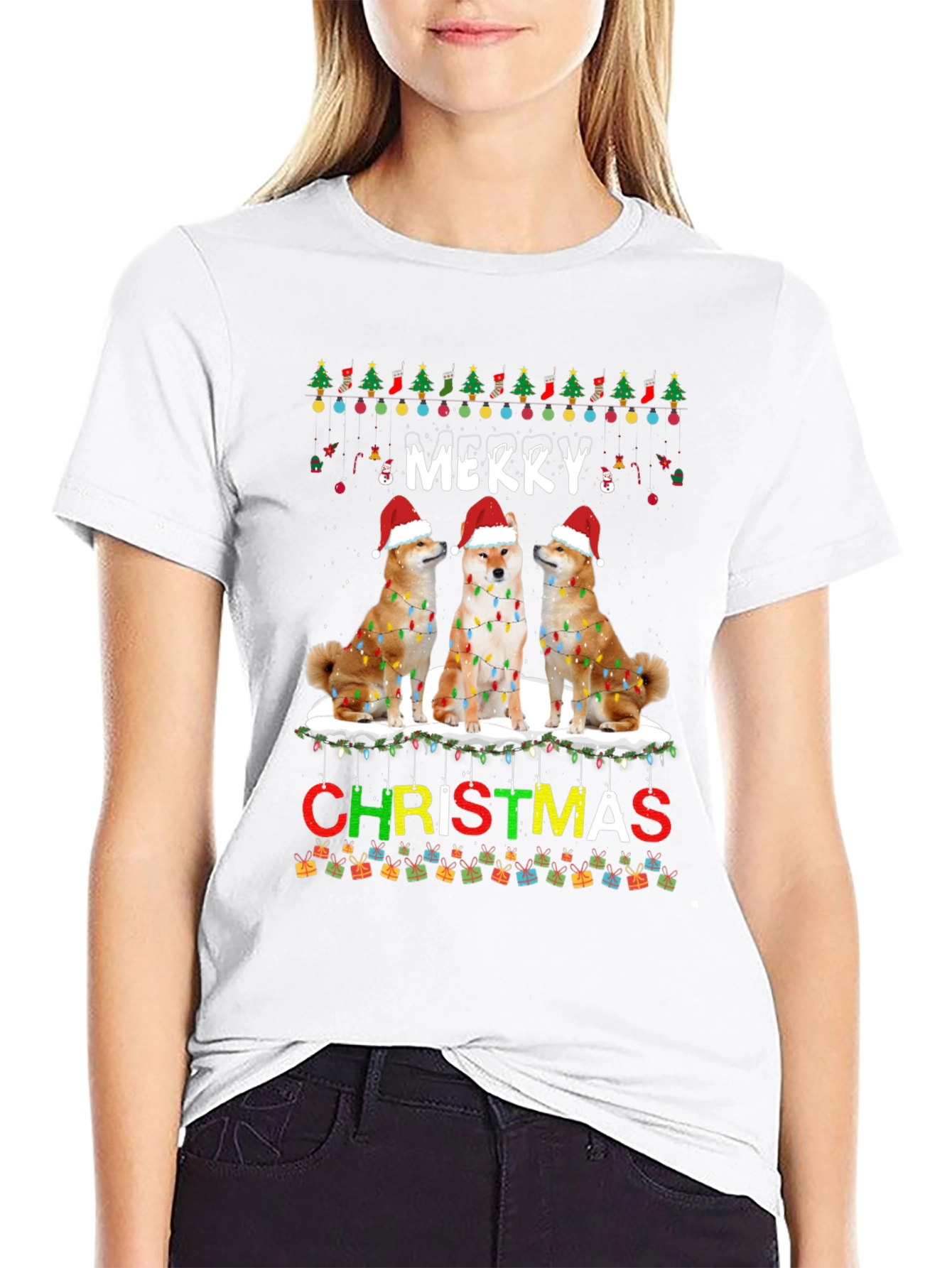 Festive Shiba Inu Merry Christmas T-Shirt
