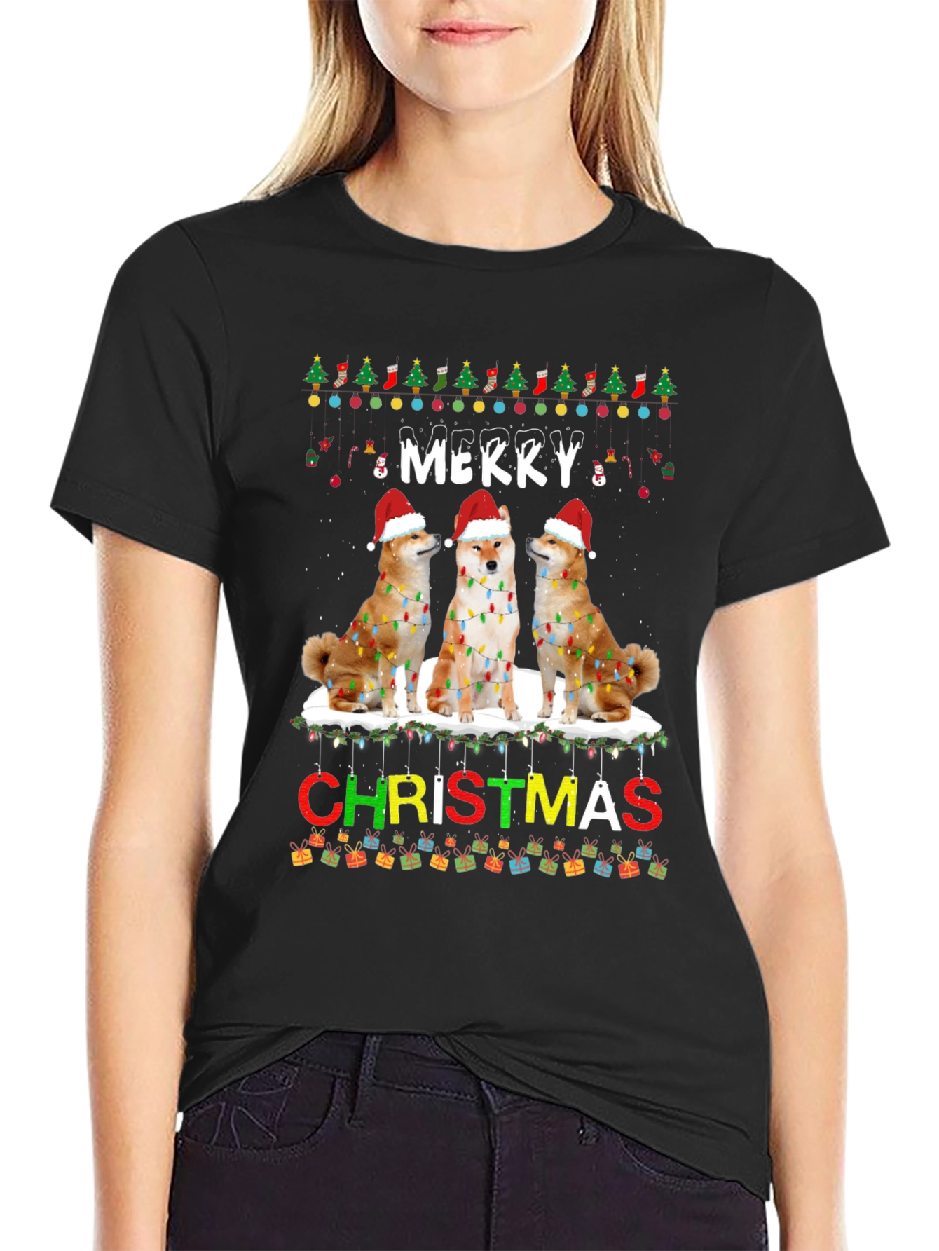 Festive Shiba Inu Merry Christmas T-Shirt