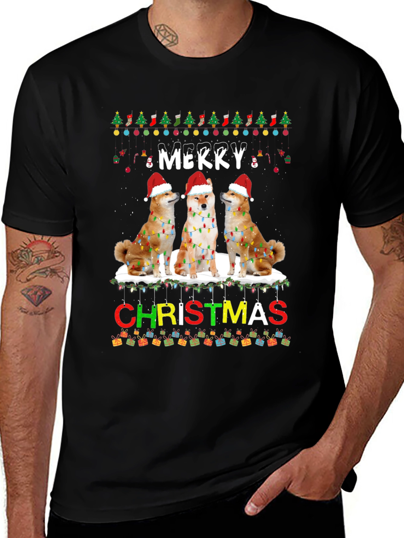 Festive Shiba Inu Merry Christmas T-Shirt