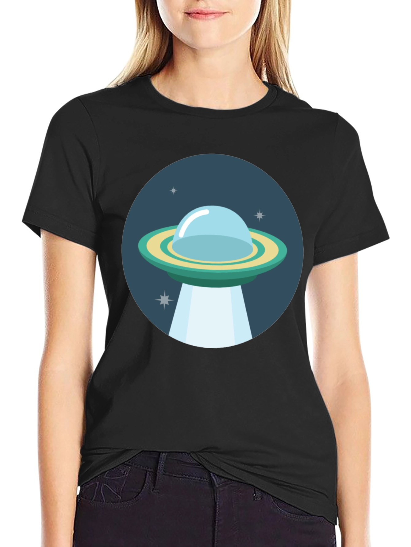 UFO Graphic T-Shirt - Black Cotton Blend