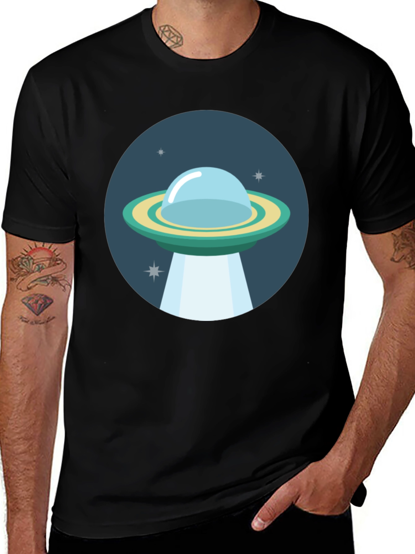 UFO Graphic T-Shirt - Black Cotton Blend