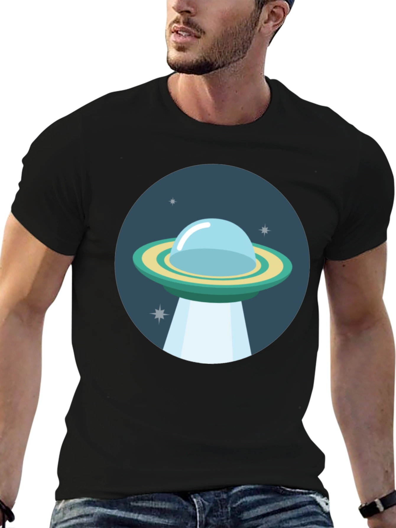 UFO Graphic T-Shirt - Black Cotton Blend