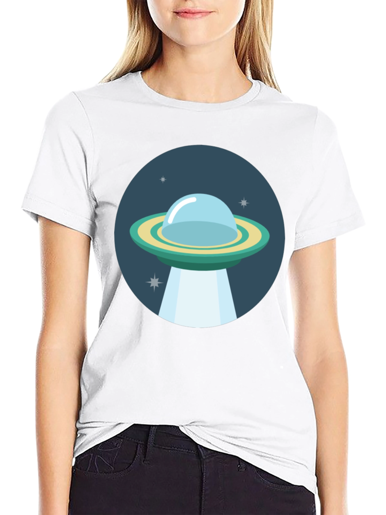 UFO Graphic T-Shirt - Black Cotton Blend
