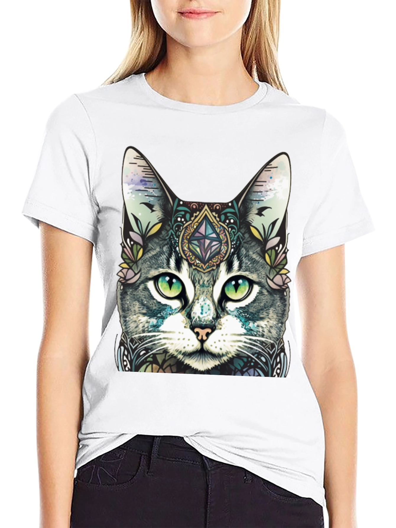Mystic Cat Graphic Tee - Unique Artistic Design