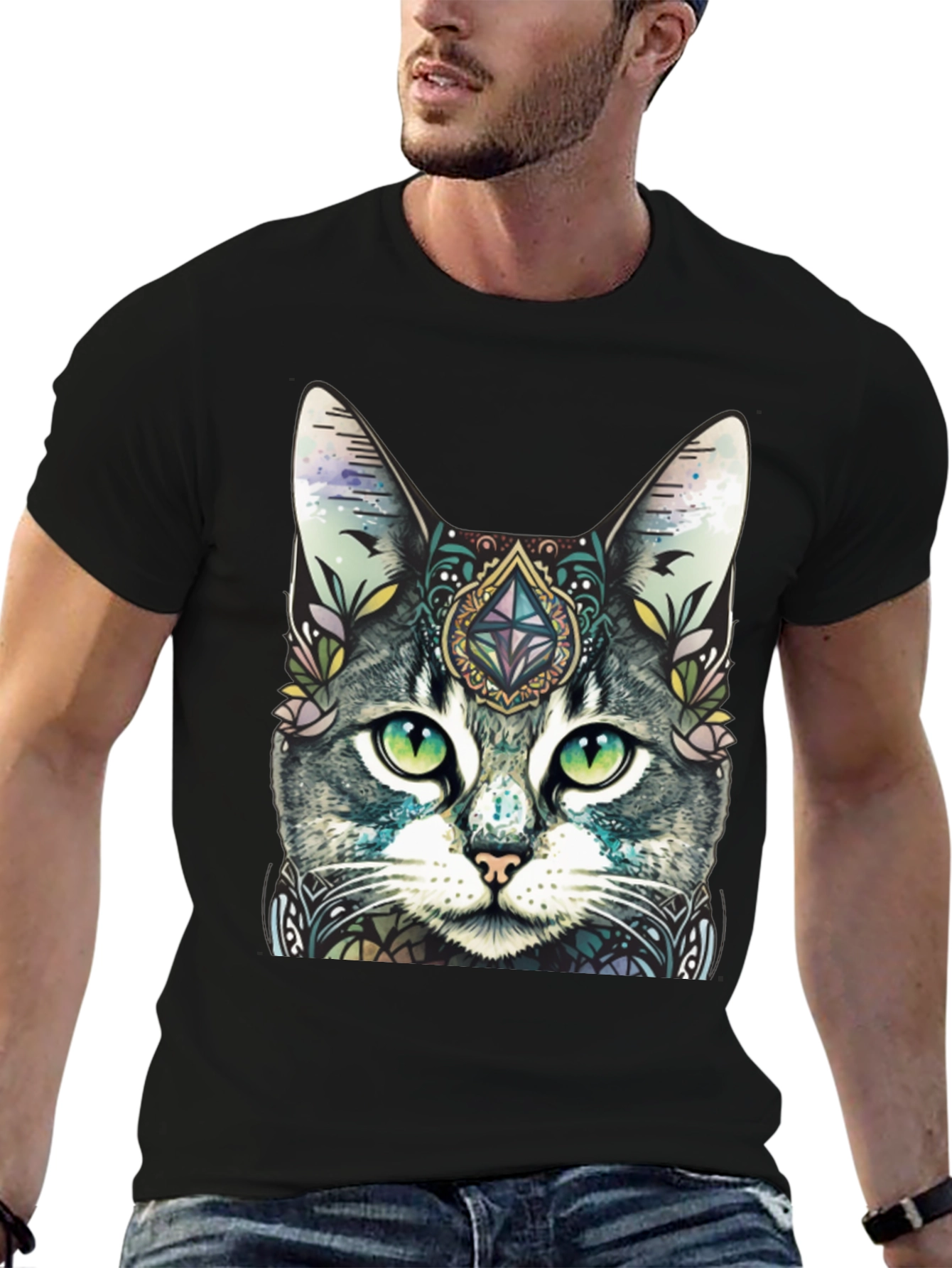 Mystic Cat Graphic Tee - Unique Artistic Design