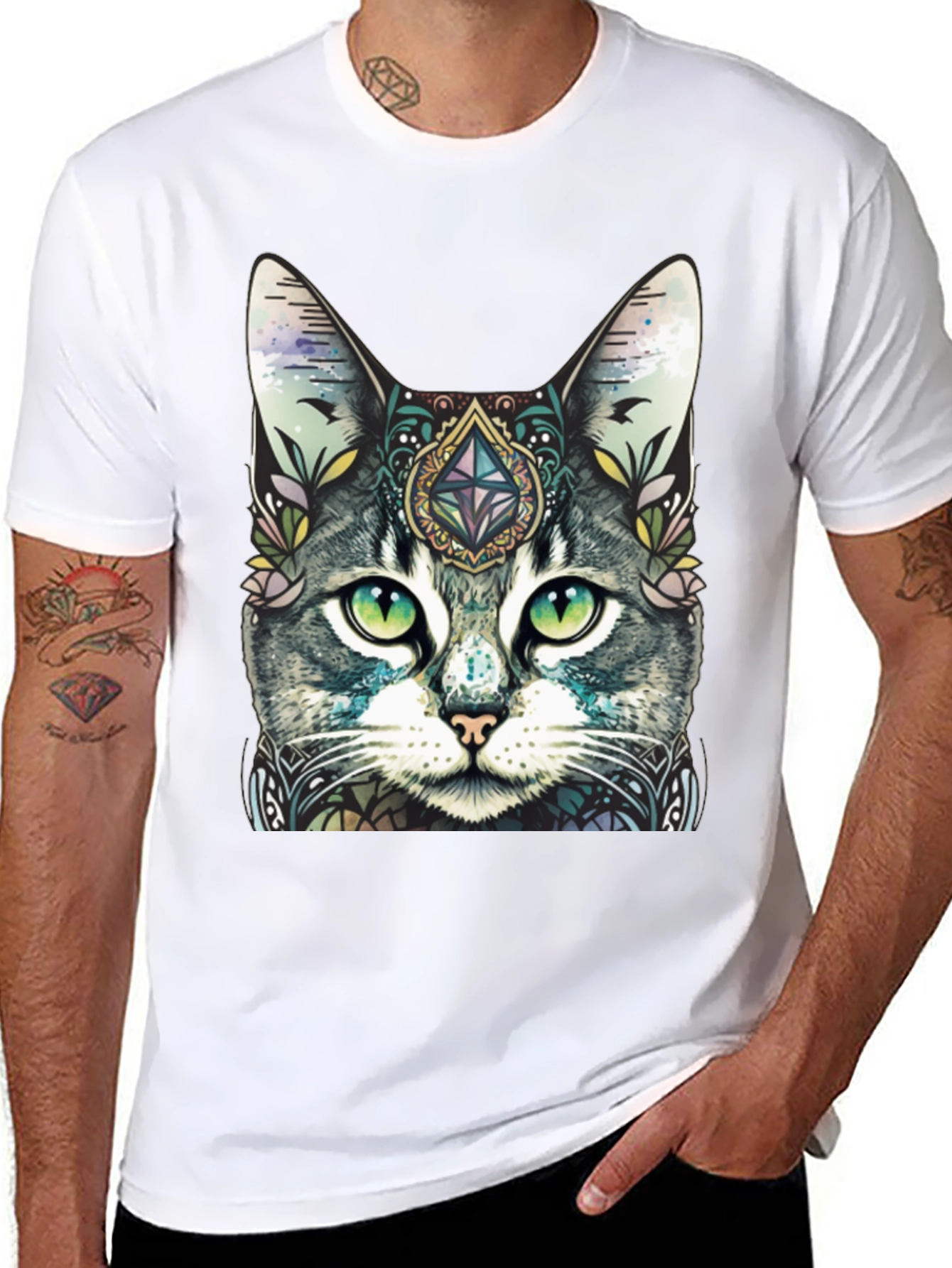 Mystic Cat Graphic Tee - Unique Artistic Design