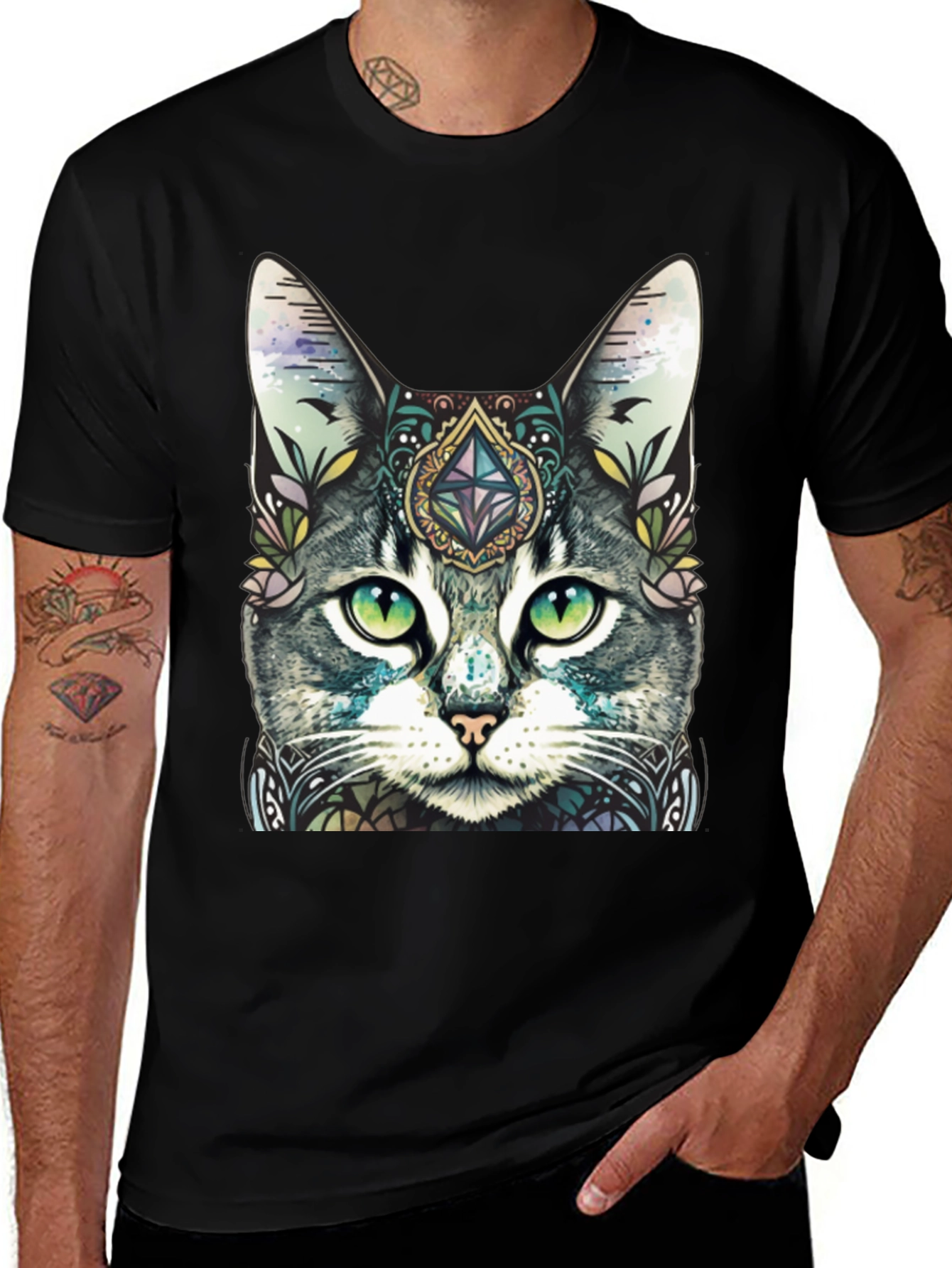 Mystic Cat Graphic Tee - Unique Artistic Design