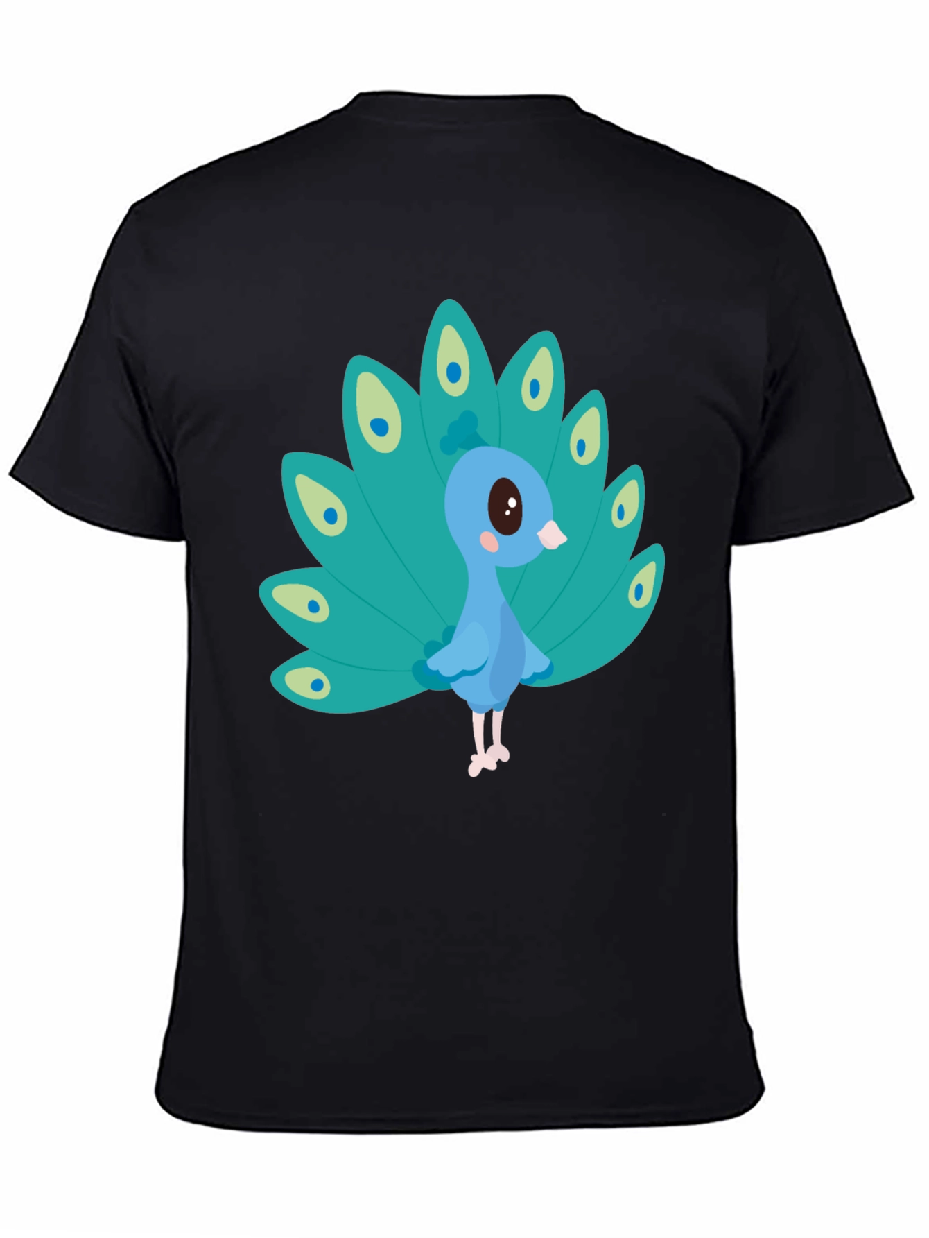 Cute Peacock Graphic Tee - Black Cotton Blend