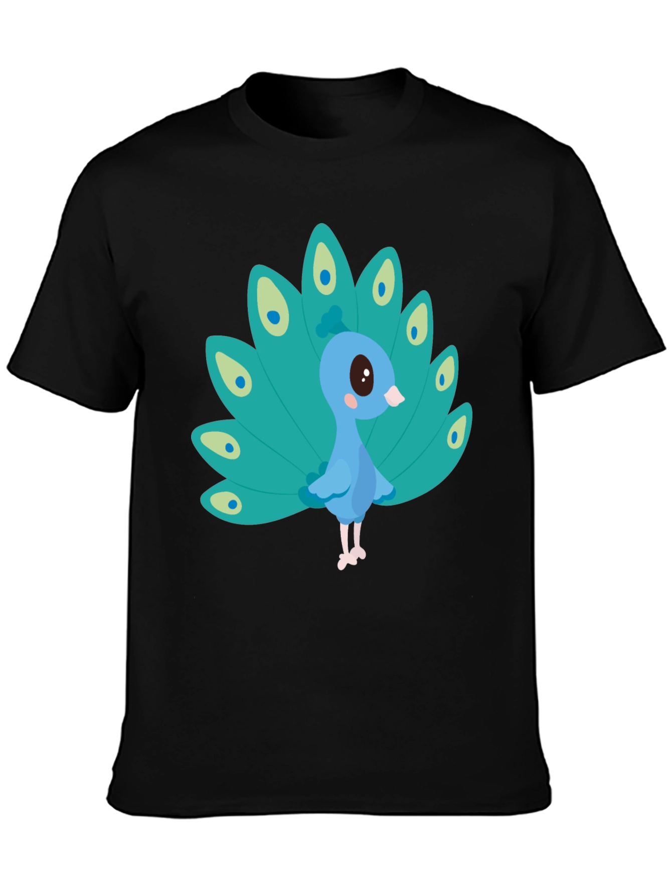 Cute Peacock Graphic Tee - Black Cotton Blend