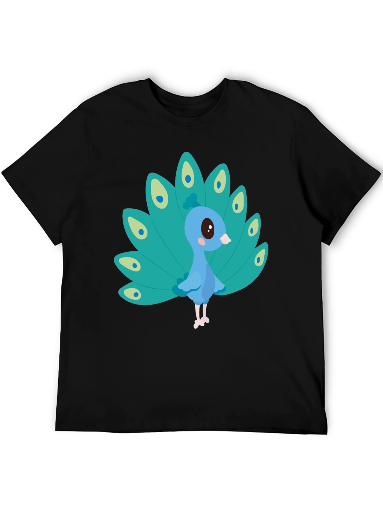 Cute Peacock Graphic Tee - Black Cotton Blend