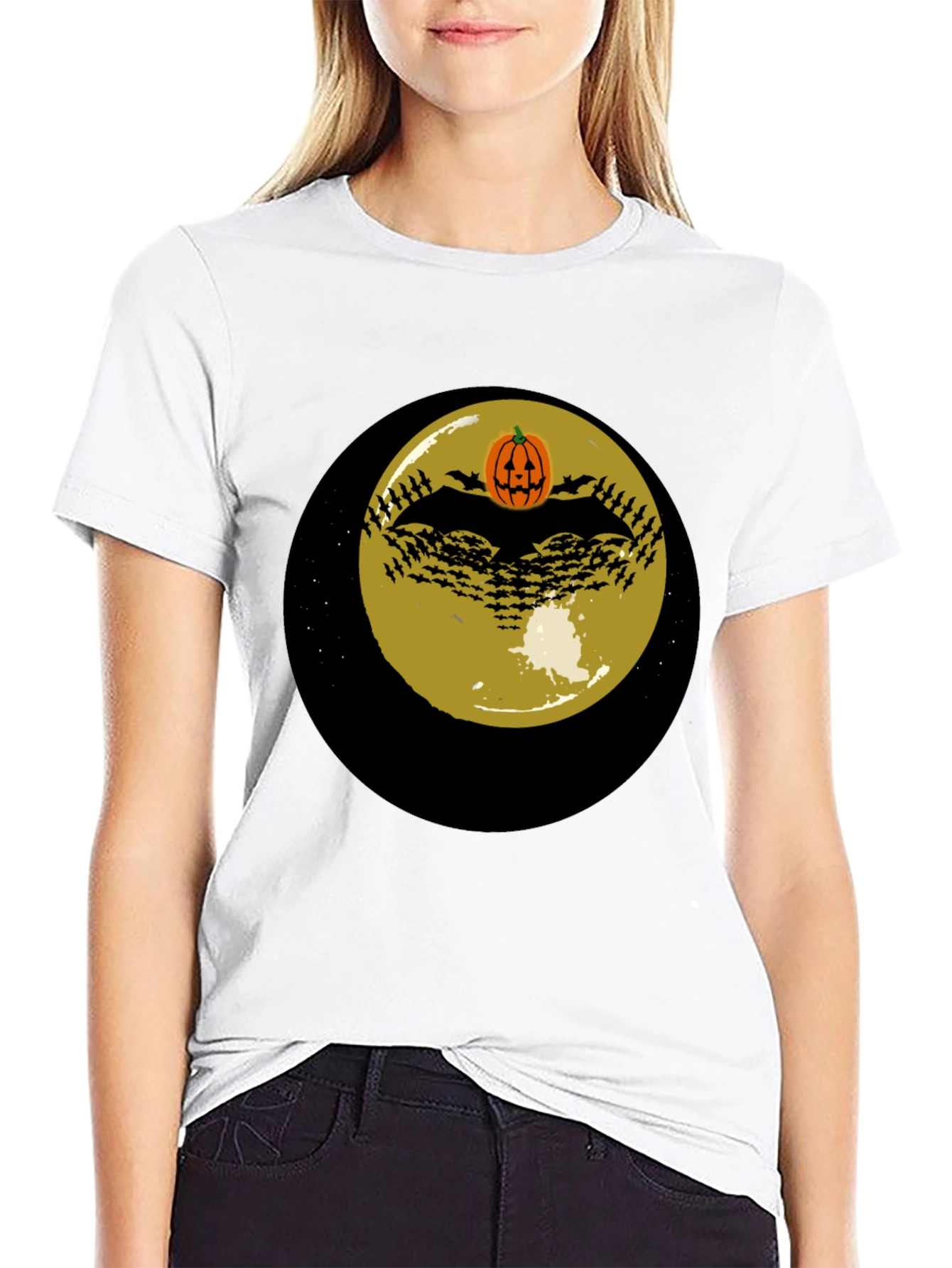Halloween Bat & Pumpkin Moon T-Shirt