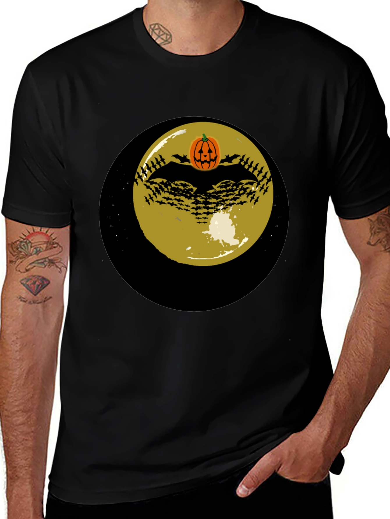 Halloween Bat & Pumpkin Moon T-Shirt