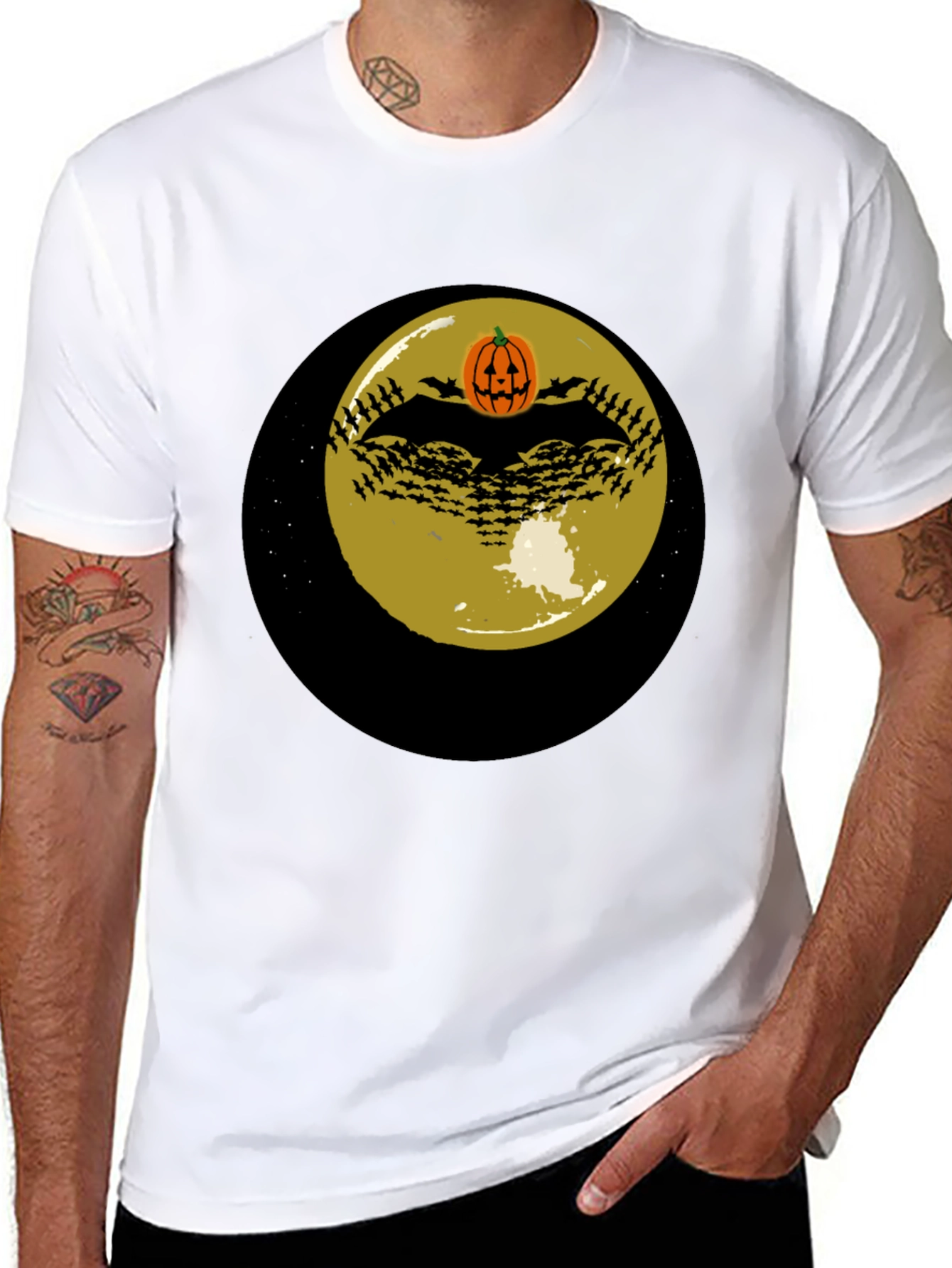 Halloween Bat & Pumpkin Moon T-Shirt