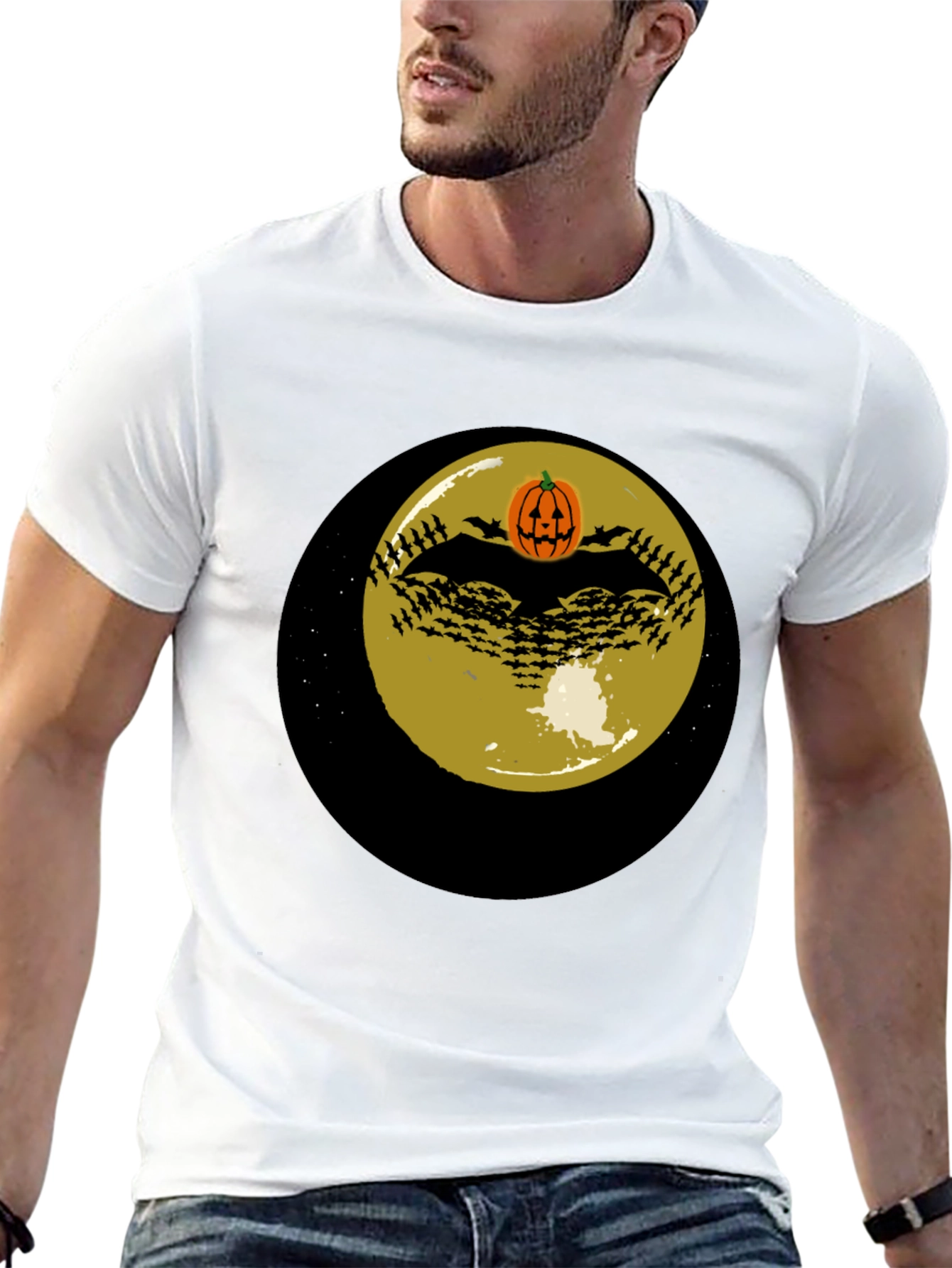 Halloween Bat & Pumpkin Moon T-Shirt