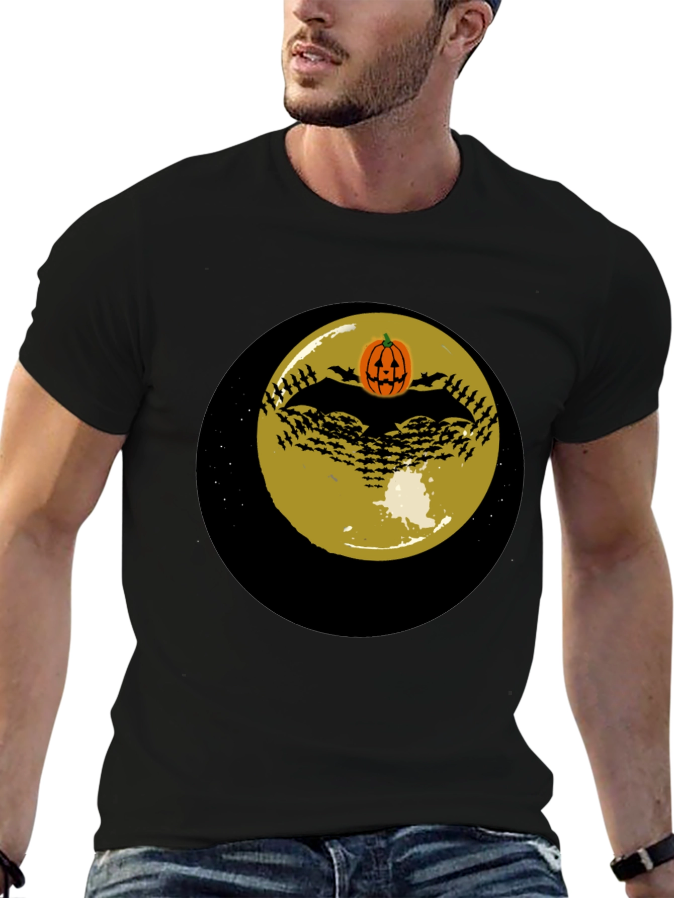 Halloween Bat & Pumpkin Moon T-Shirt