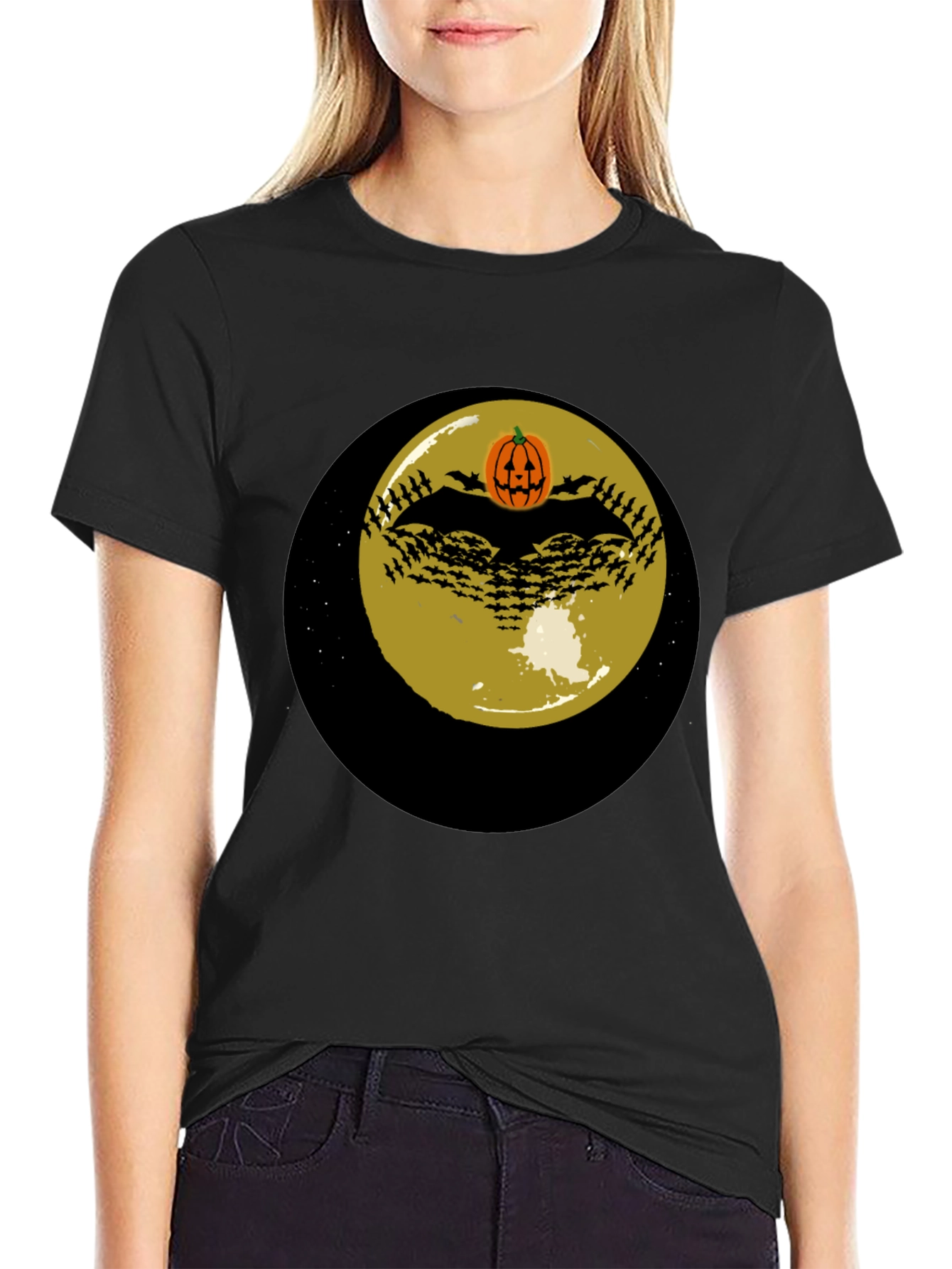 Halloween Bat & Pumpkin Moon T-Shirt