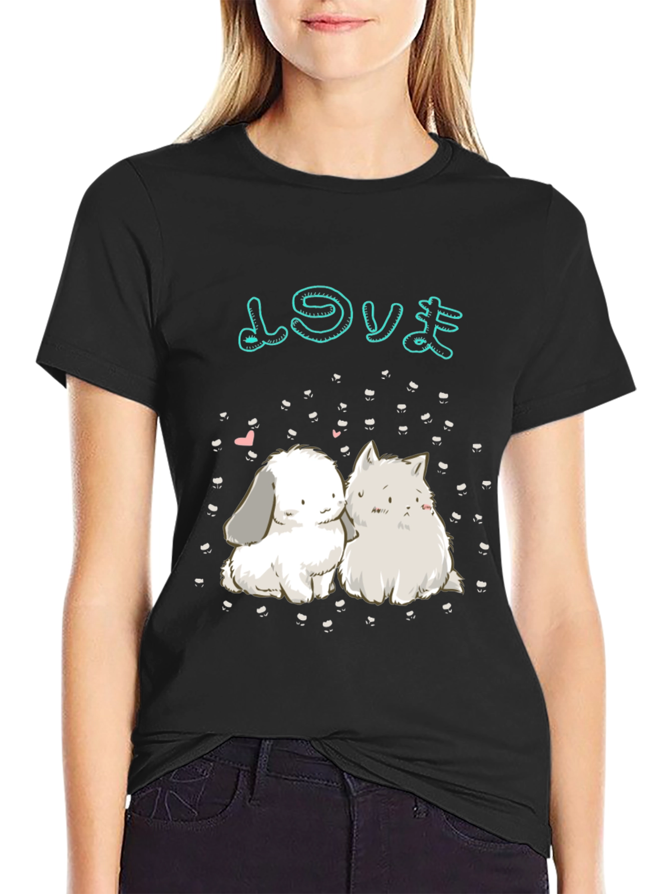 Cute Anime Rabbit & Cat Graphic Tee