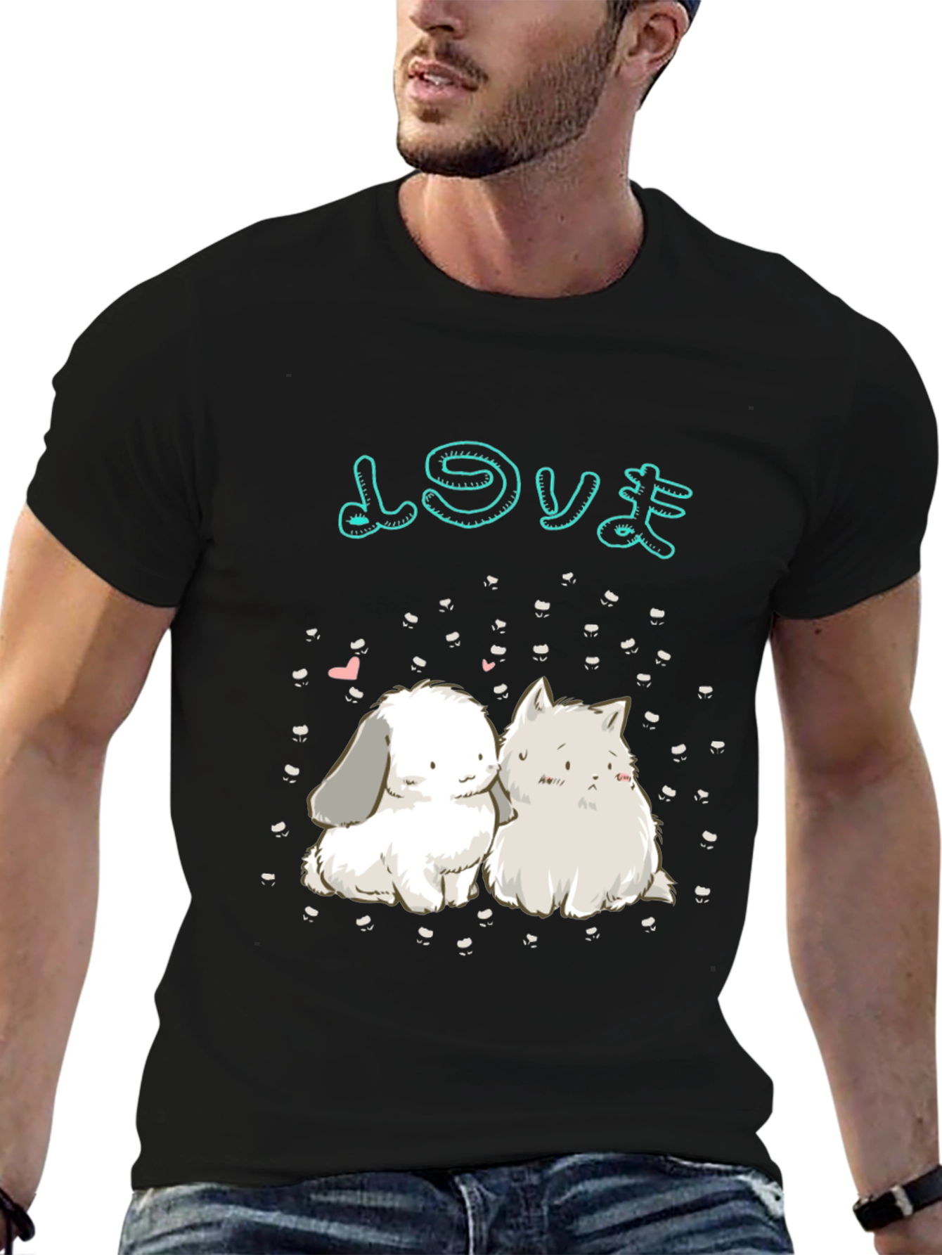 Cute Anime Rabbit & Cat Graphic Tee