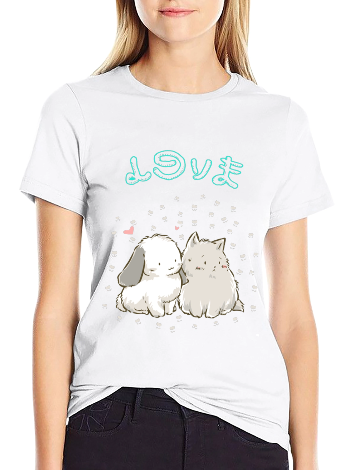 Cute Anime Rabbit & Cat Graphic Tee