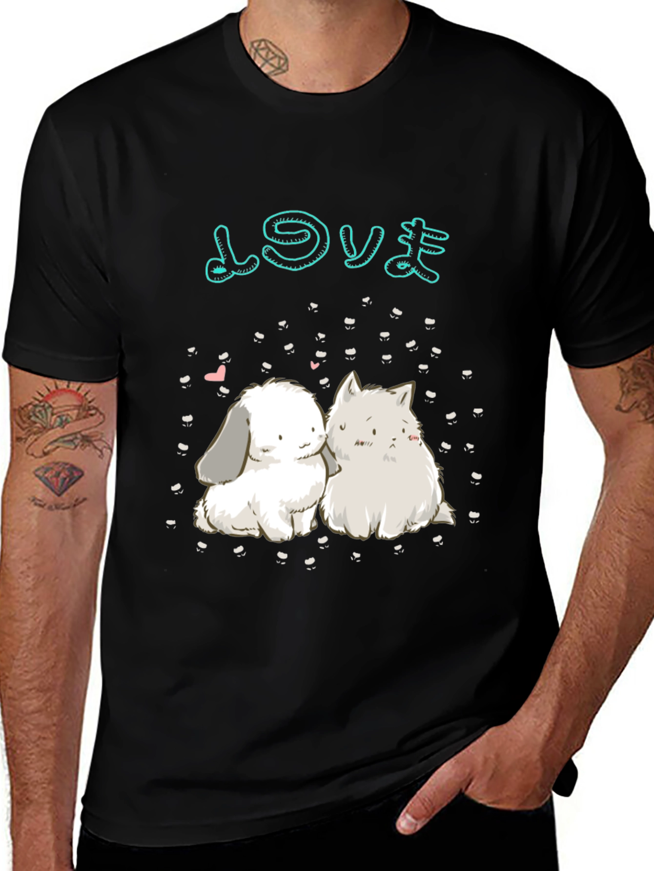 Cute Anime Rabbit & Cat Graphic Tee