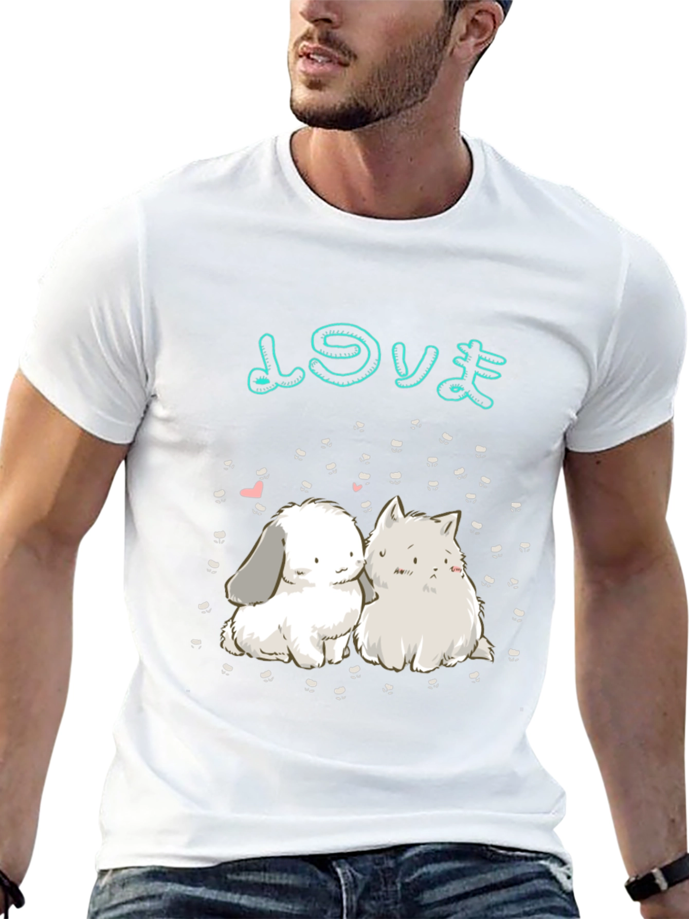 Cute Anime Rabbit & Cat Graphic Tee