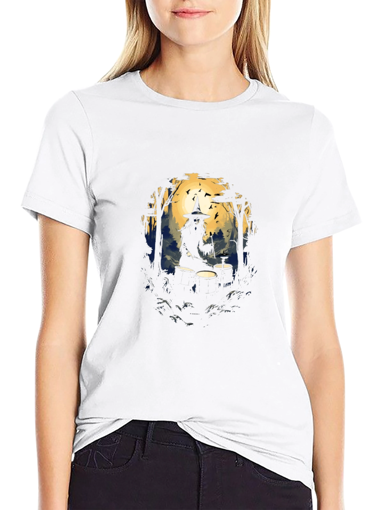 Witch Drummer Graphic Tee - Black Cotton T-Shirt