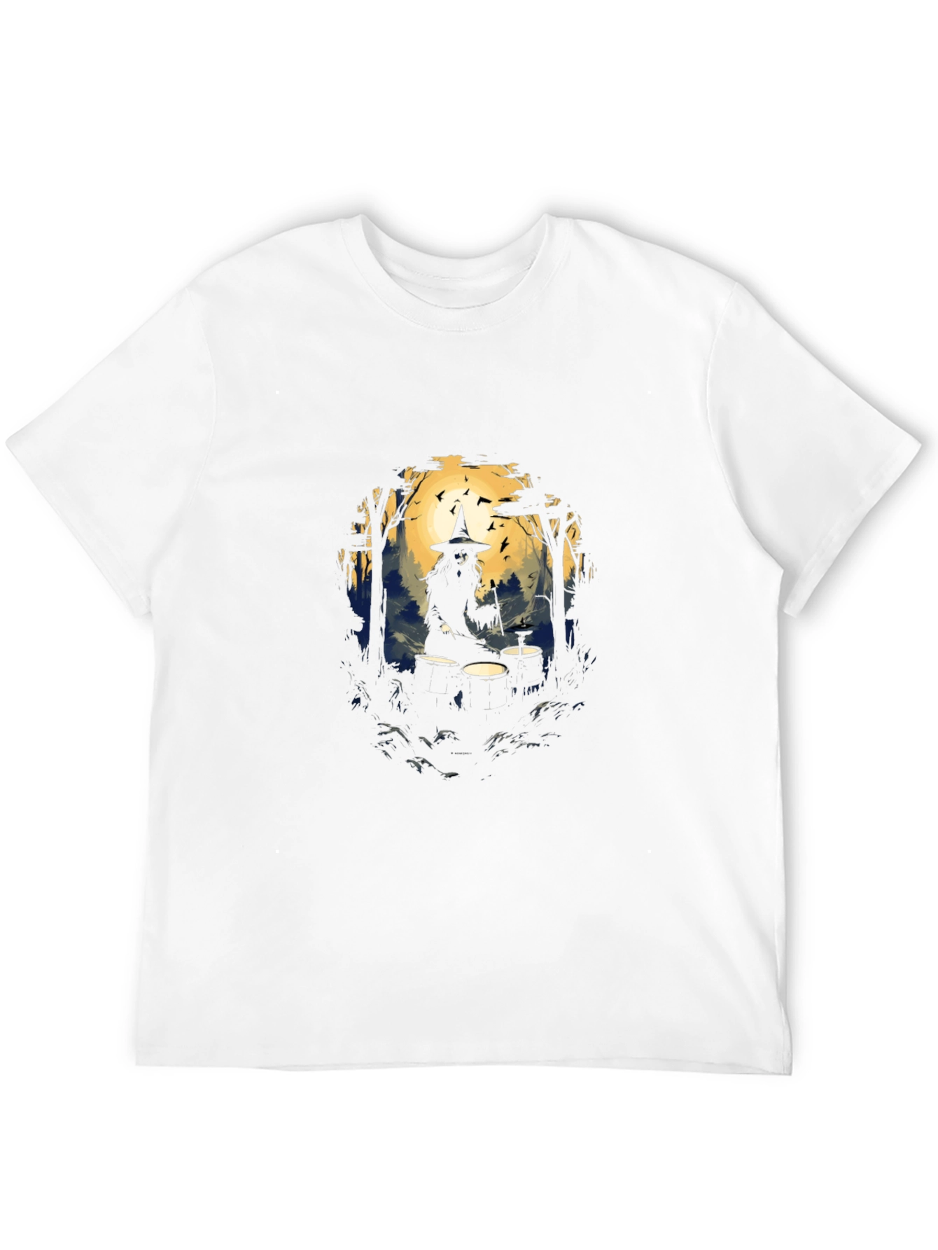 Witch Drummer Graphic Tee - Black Cotton T-Shirt