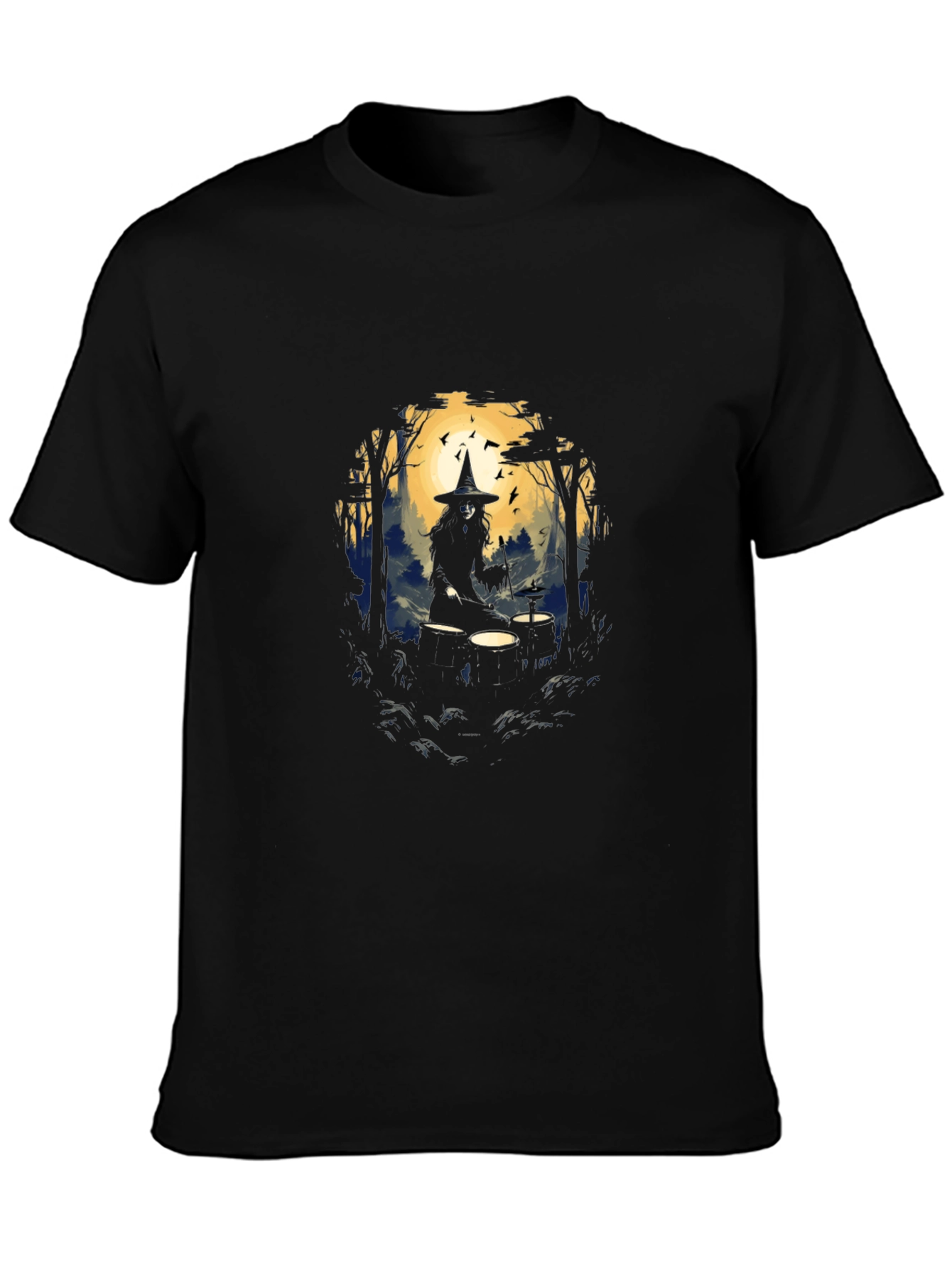 Witch Drummer Graphic Tee - Black Cotton T-Shirt