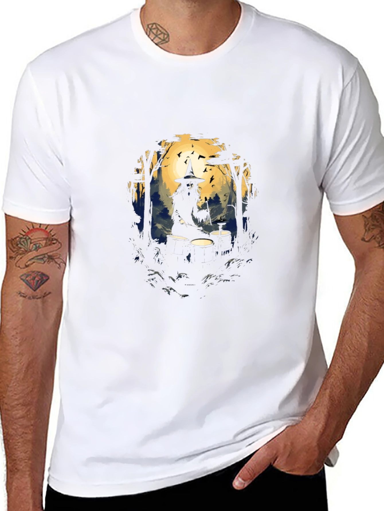 Witch Drummer Graphic Tee - Black Cotton T-Shirt