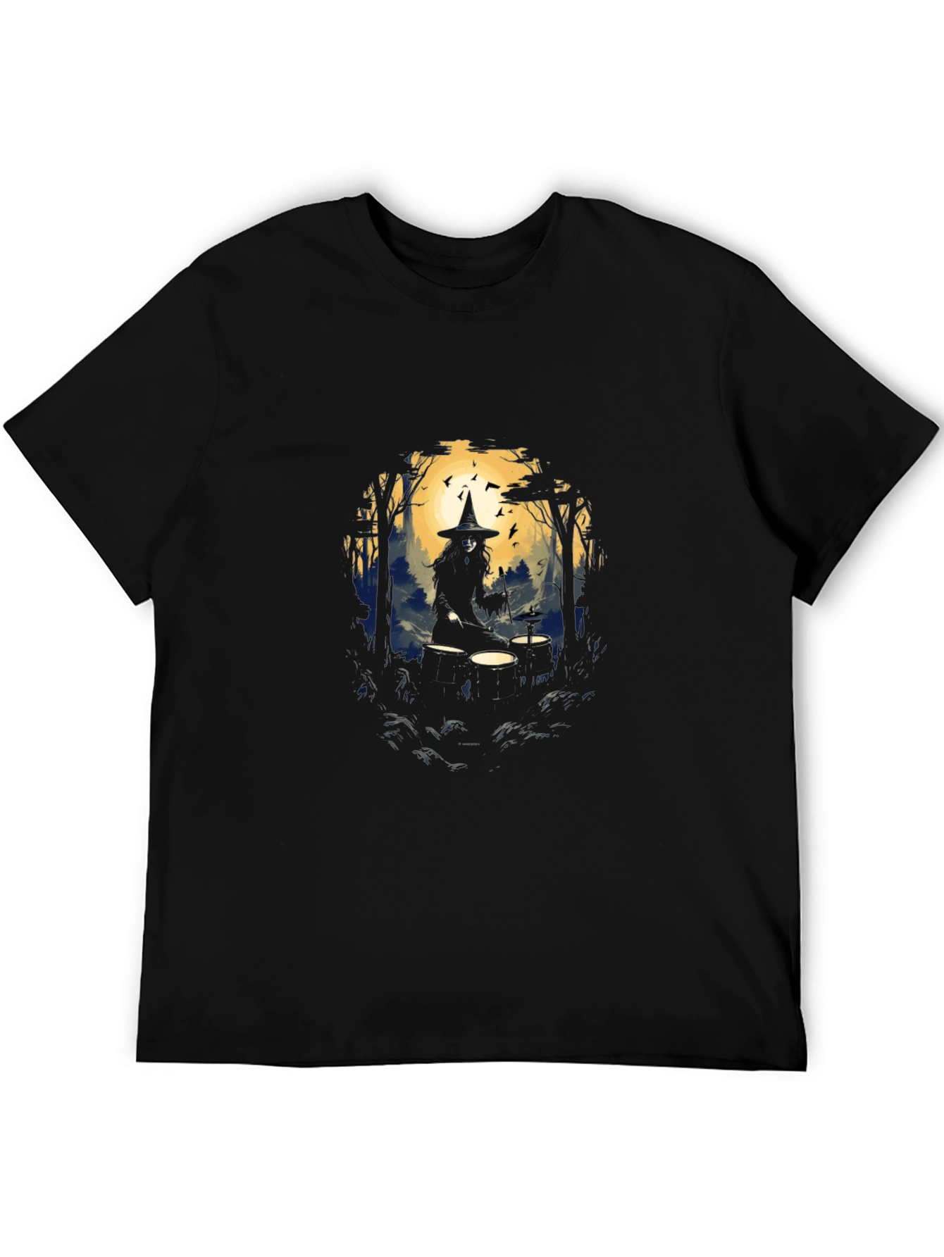 Witch Drummer Graphic Tee - Black Cotton T-Shirt