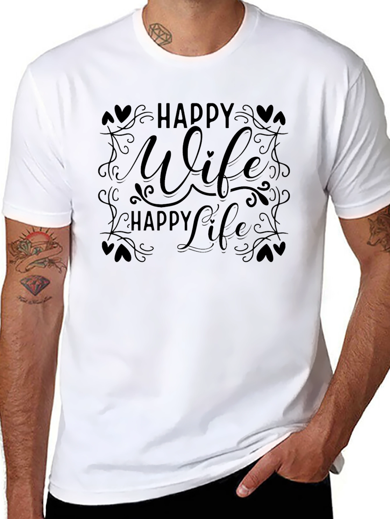 Happy Wife Happy Life T-Shirt Mens Black Graphic Tee