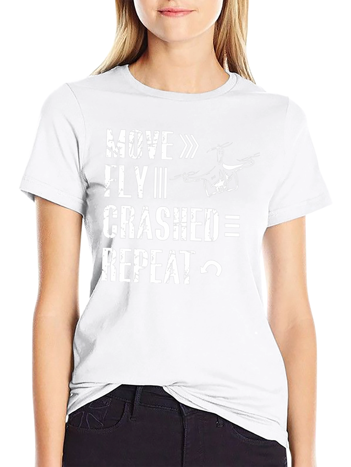 Drone Enthusiast Black T-Shirt: Move Fly Crash Repeat