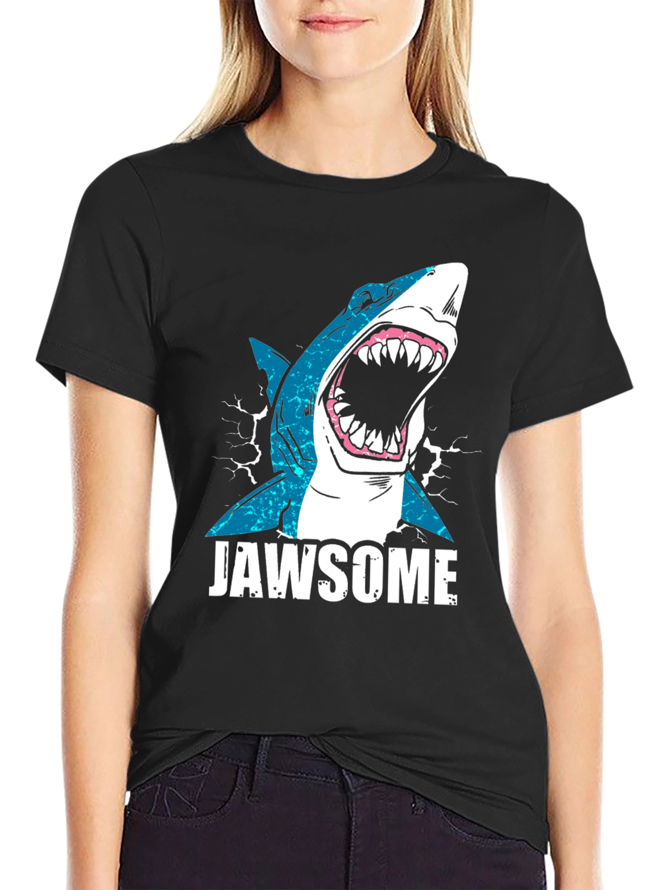 Jawsome Shark Graphic Tee - Black Cotton T-Shirt