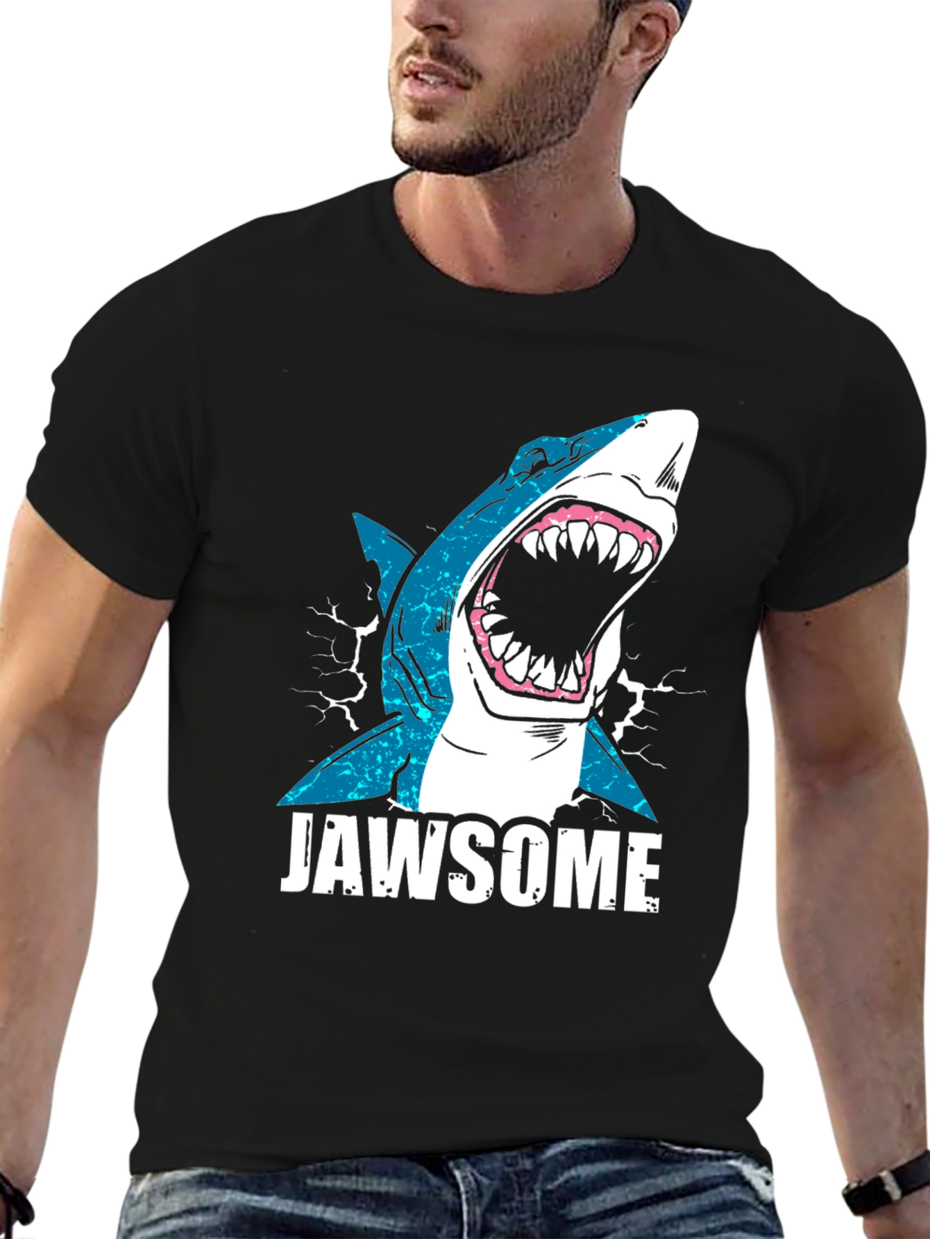 Jawsome Shark Graphic Tee - Black Cotton T-Shirt