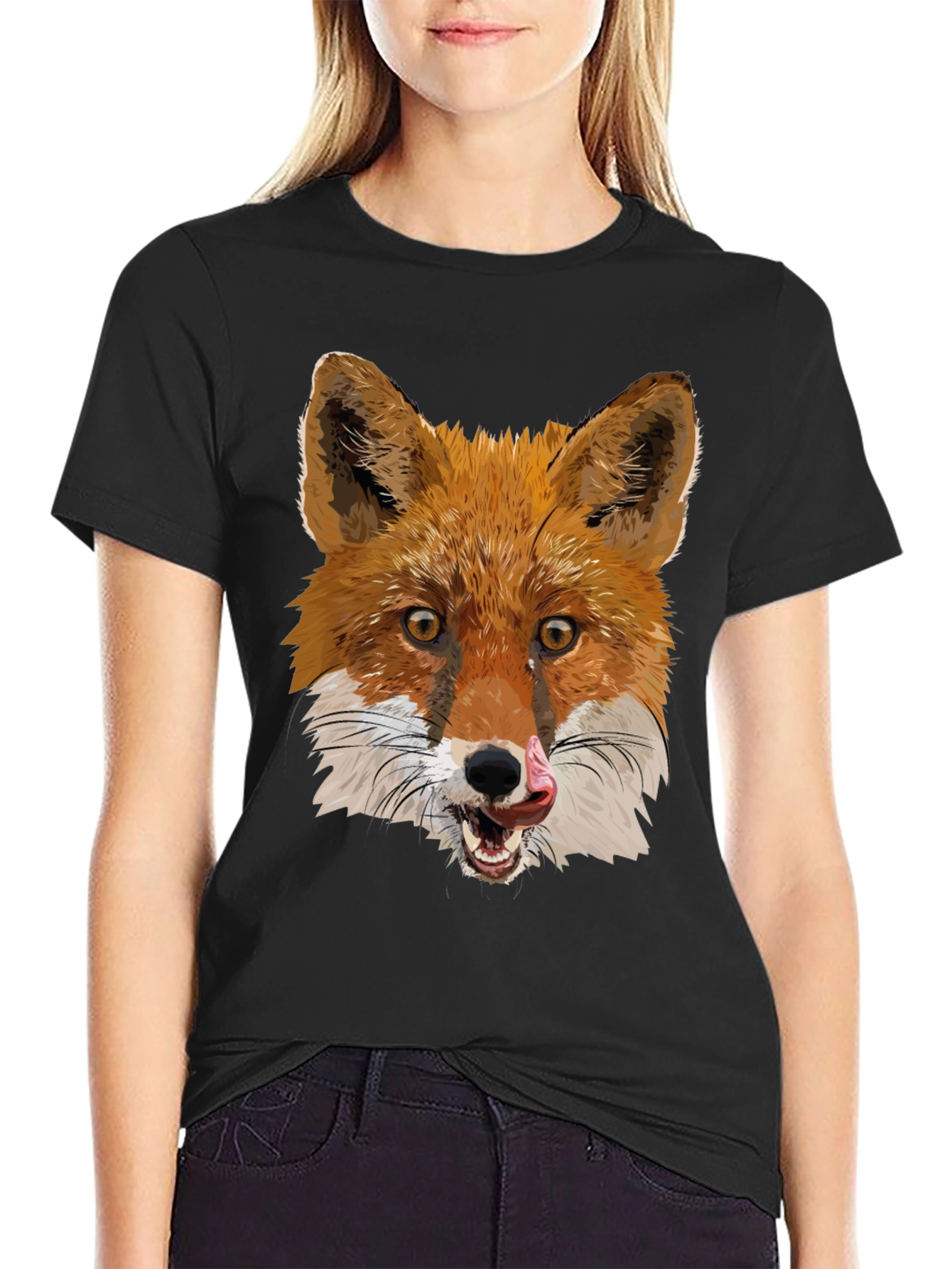 Fox Graphic Black T-Shirt - Mens Crew Neck Tee