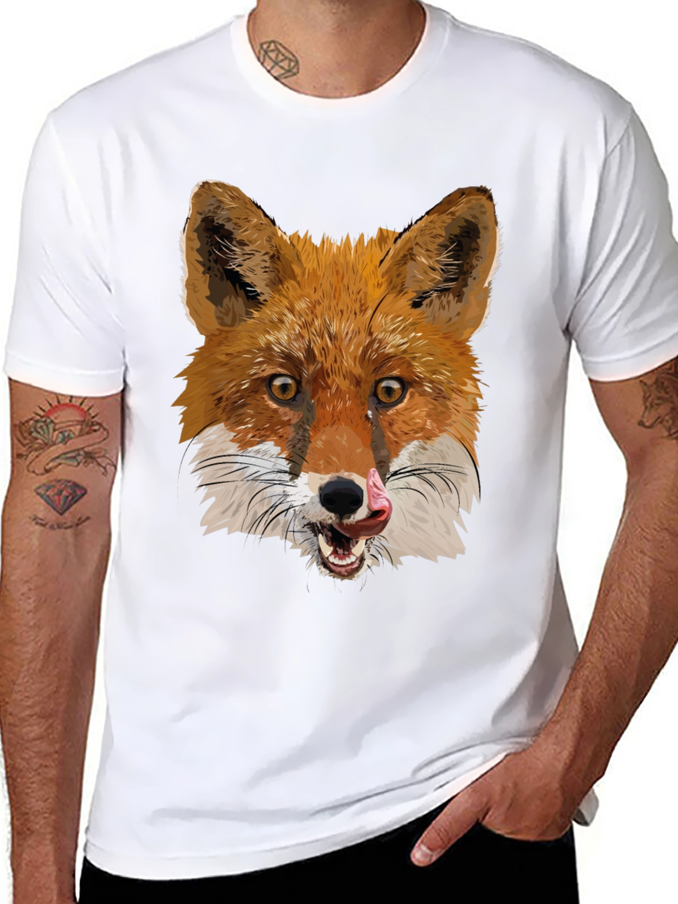 Fox Graphic Black T-Shirt - Mens Crew Neck Tee