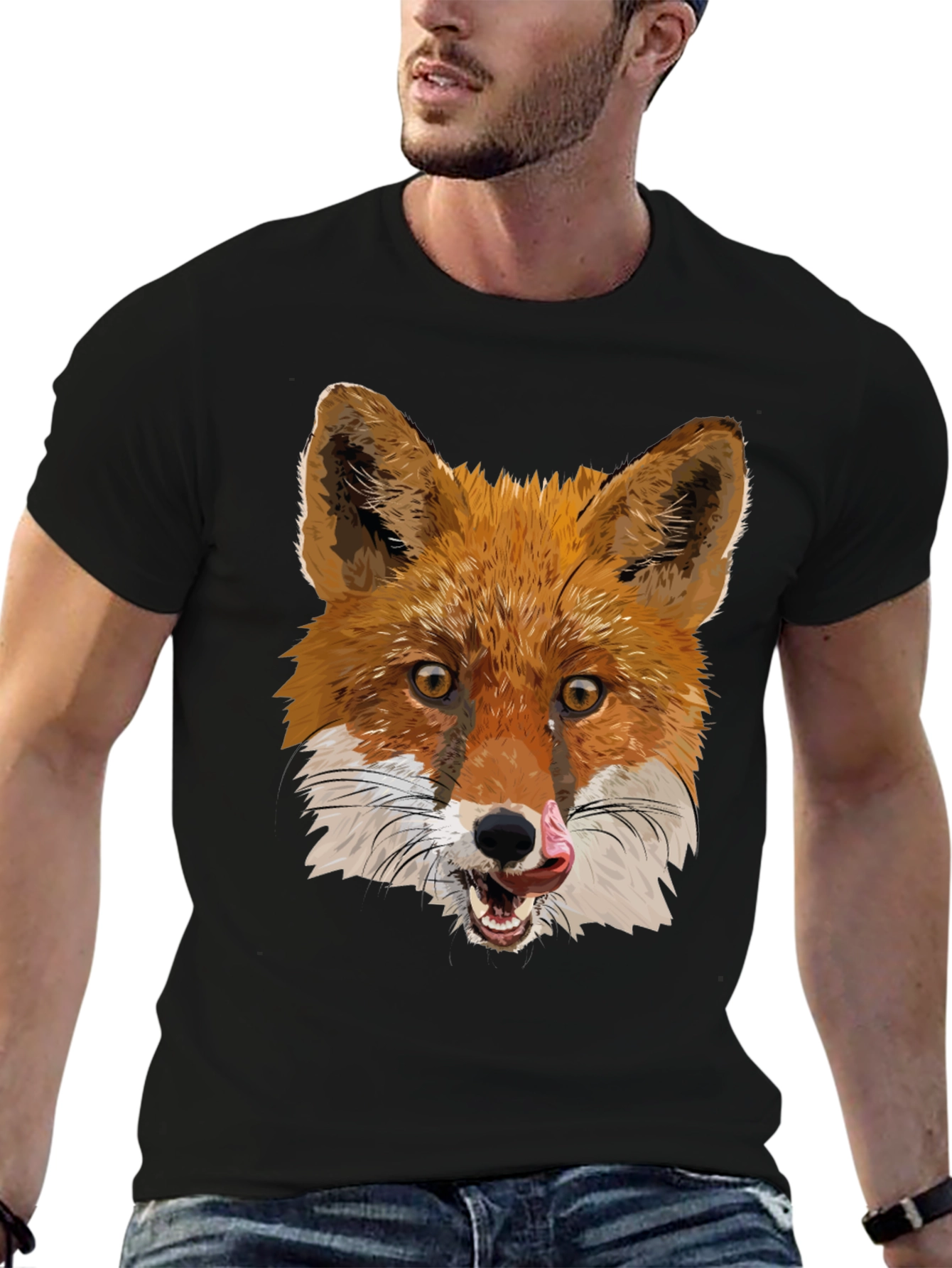 Fox Graphic Black T-Shirt - Mens Crew Neck Tee