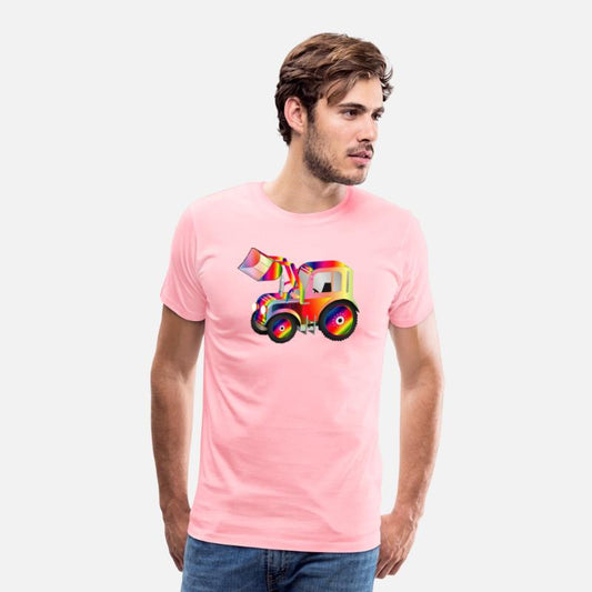 Tractor front loader in bright rainbow colors