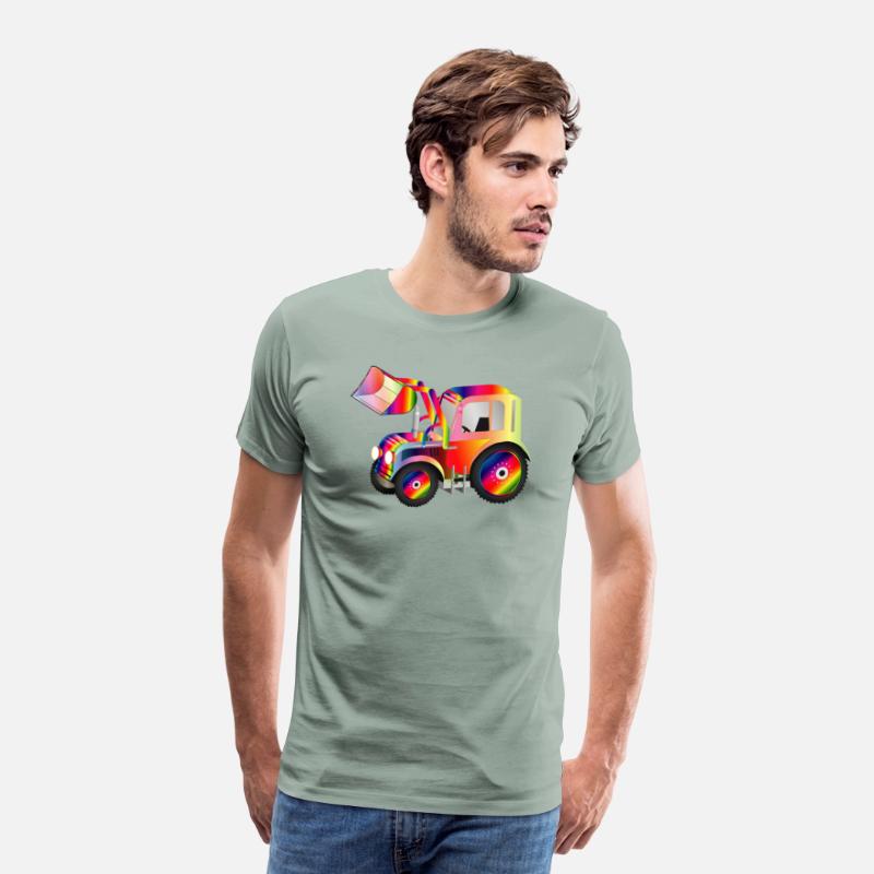 Tractor front loader in bright rainbow colors