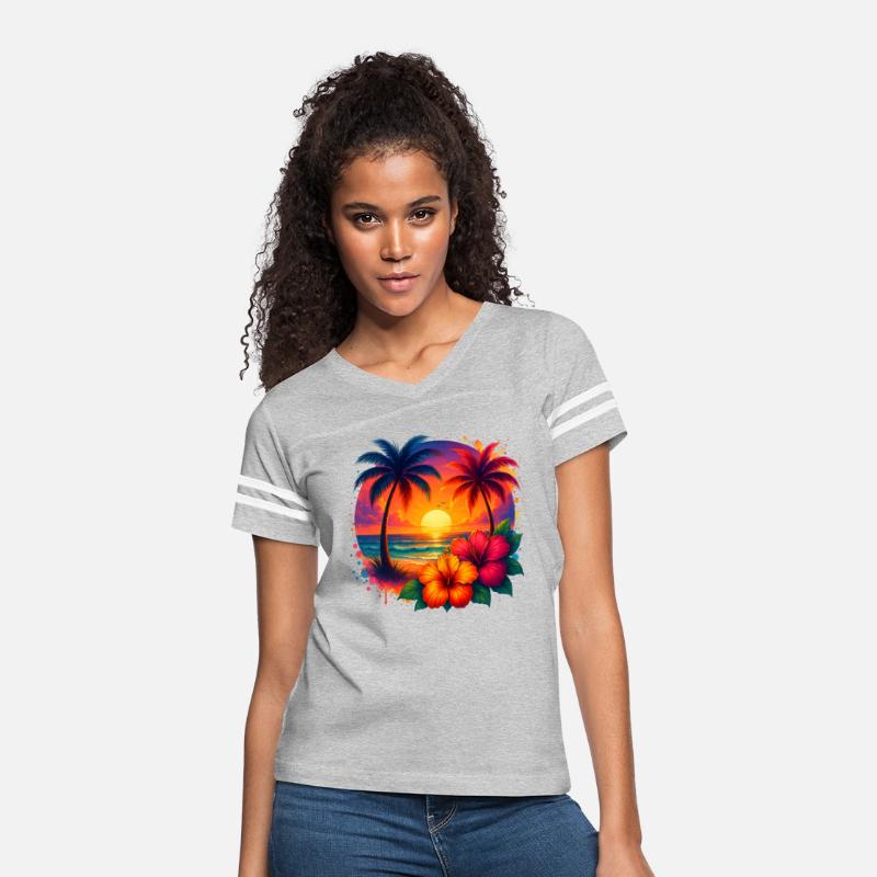 Tropical Sunset Palm Trees and Hibiscus